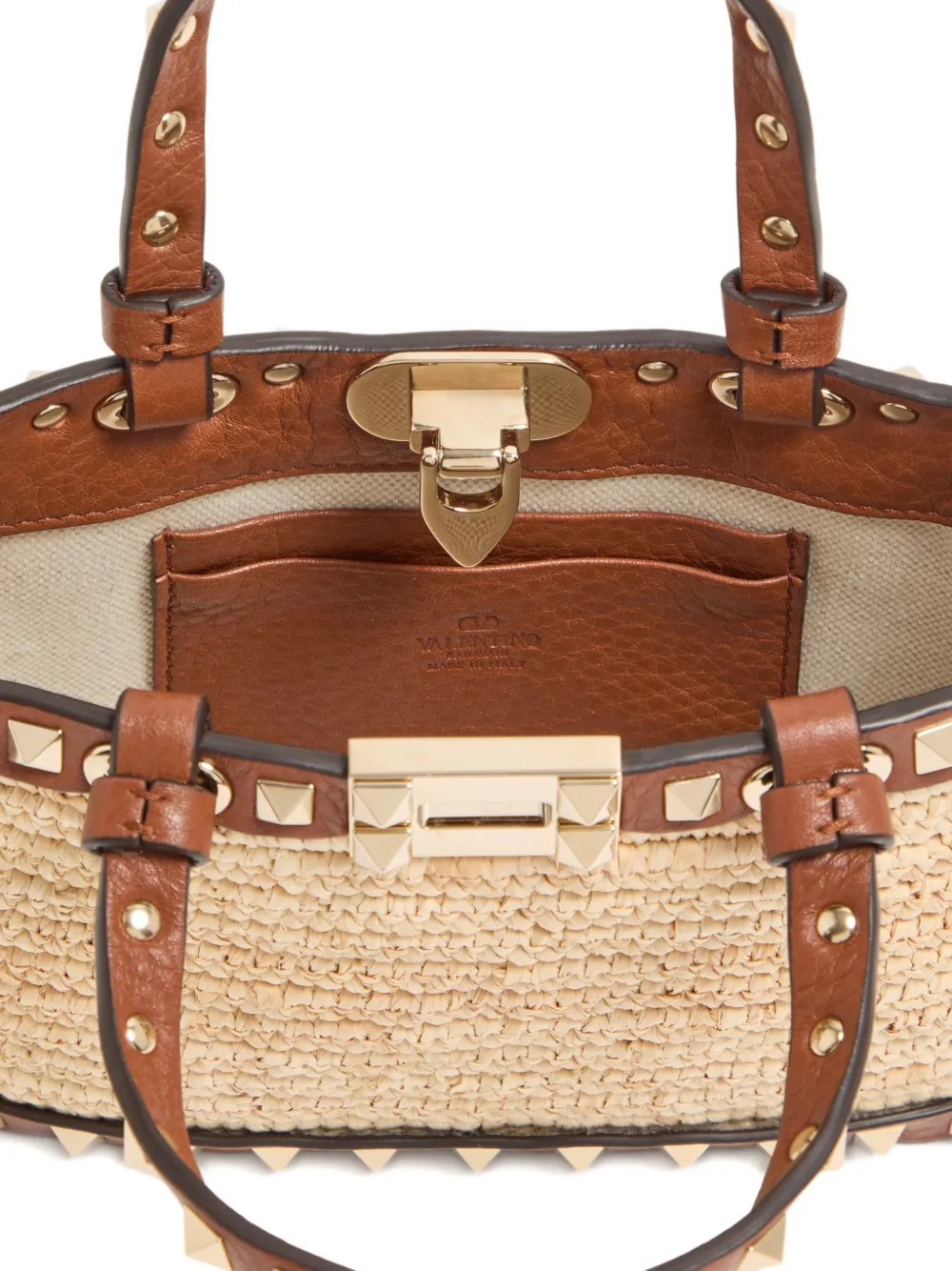 Valentino Garavani Rockstud raffia mini-shopper Beige