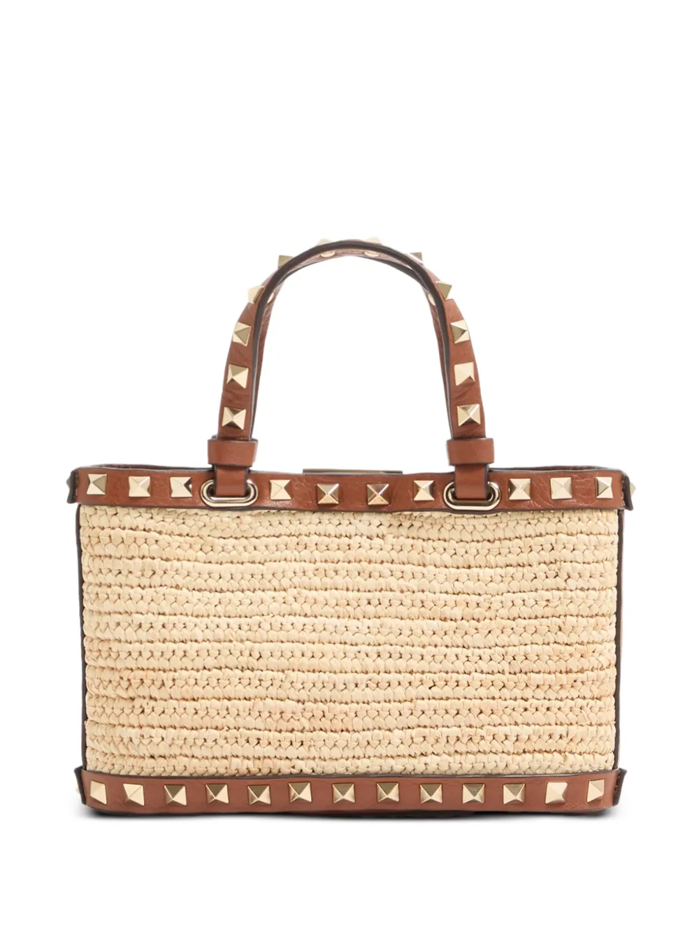 Valentino Garavani Rockstud raffia mini-shopper Beige