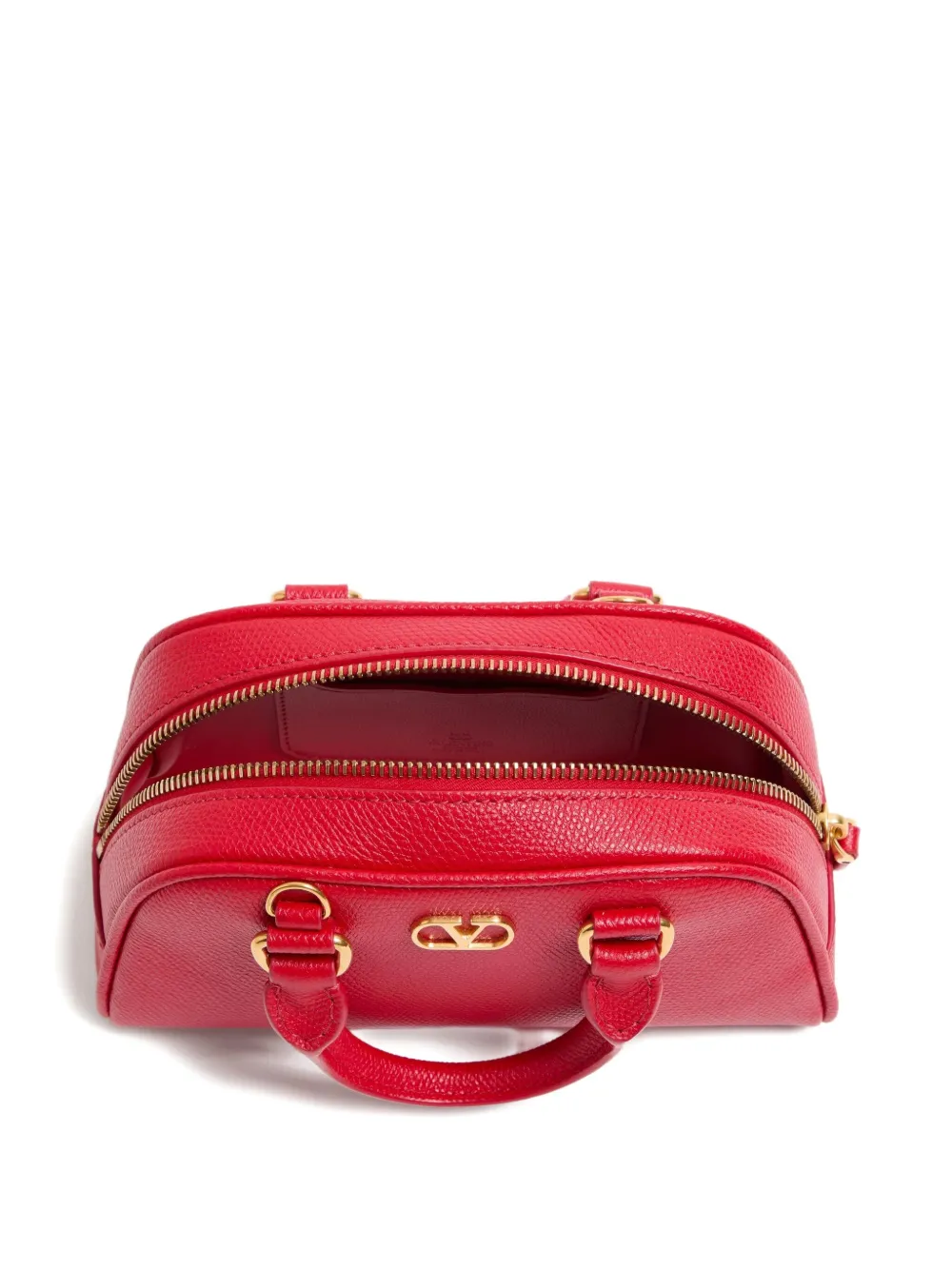 Valentino Garavani VLogo Signature kleine bowlingtas van korrelig kalfsleer Rood