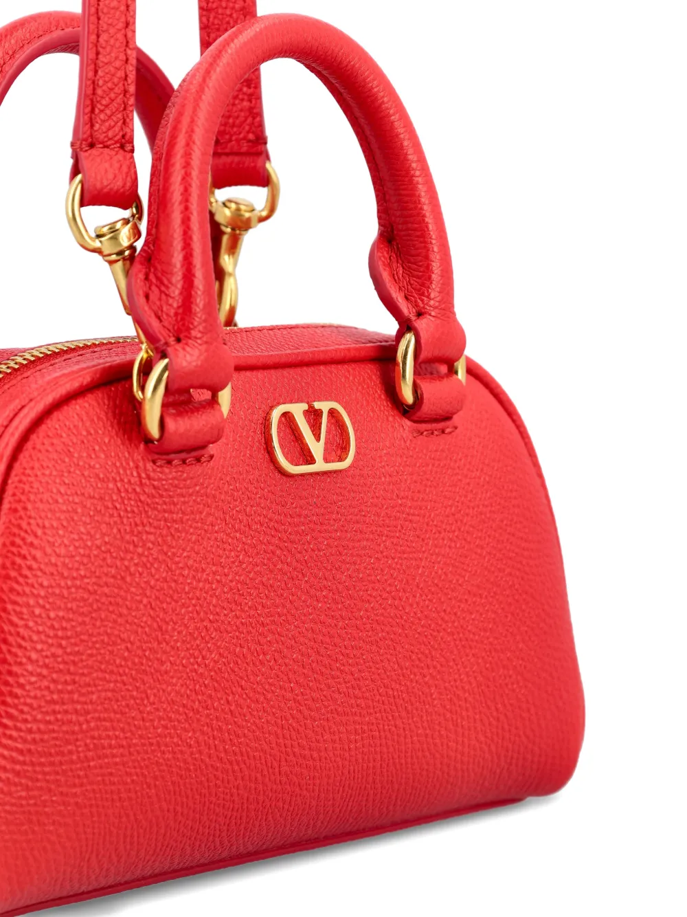 Valentino Garavani VLogo Signature kleine bowlingtas van korrelig kalfsleer Rood
