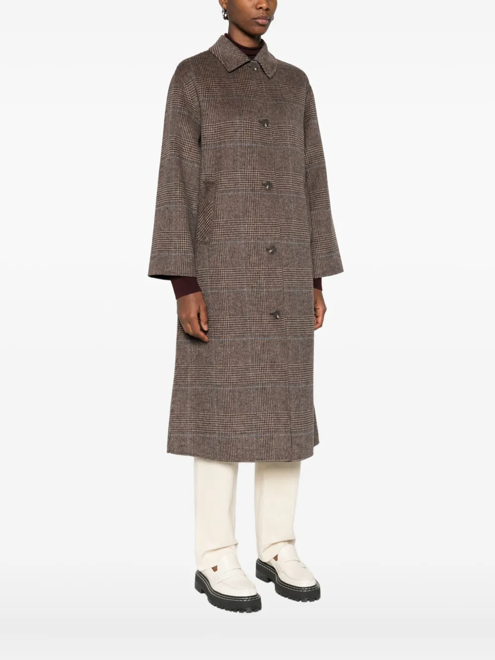 Yerse Check-print Buttoned Coat In Brown