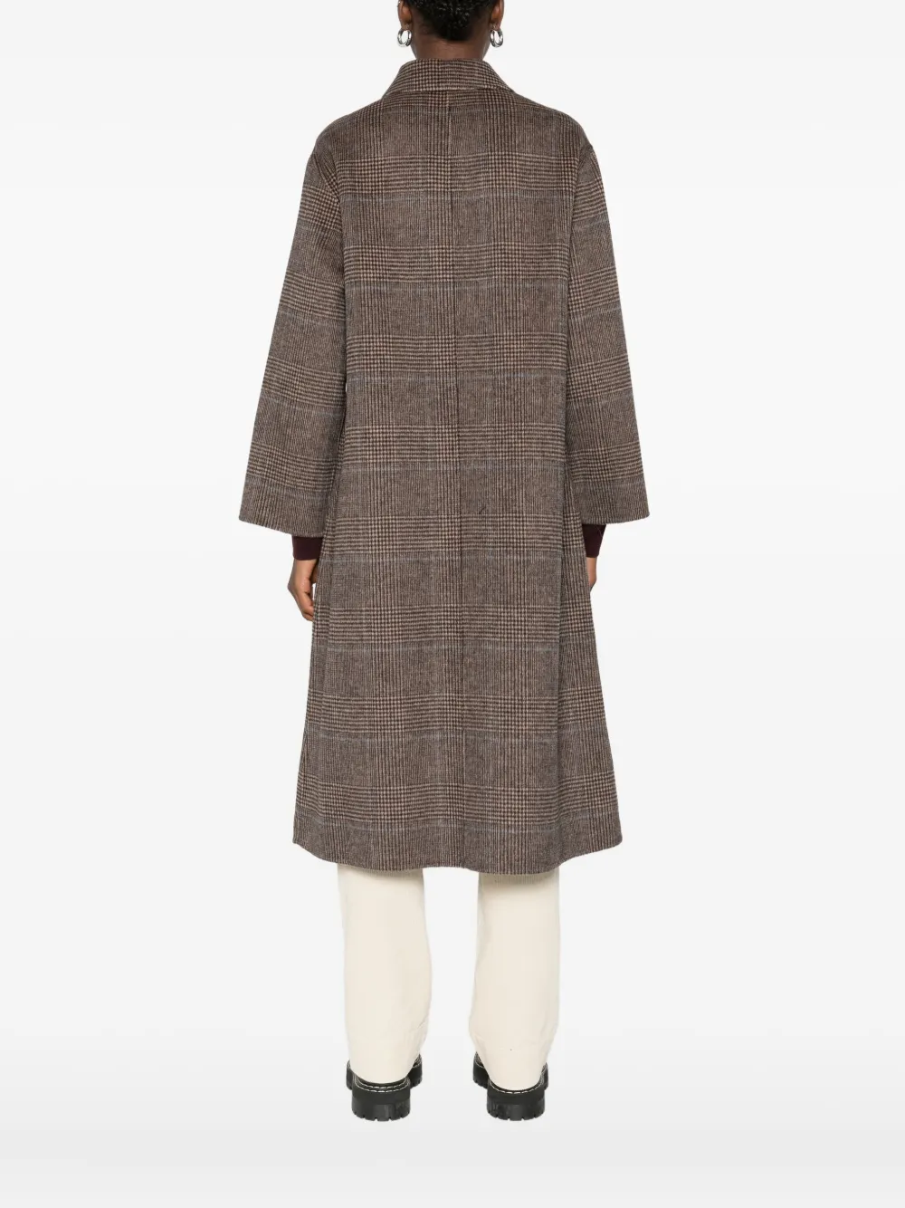 Yerse Check-print Buttoned Coat In Brown