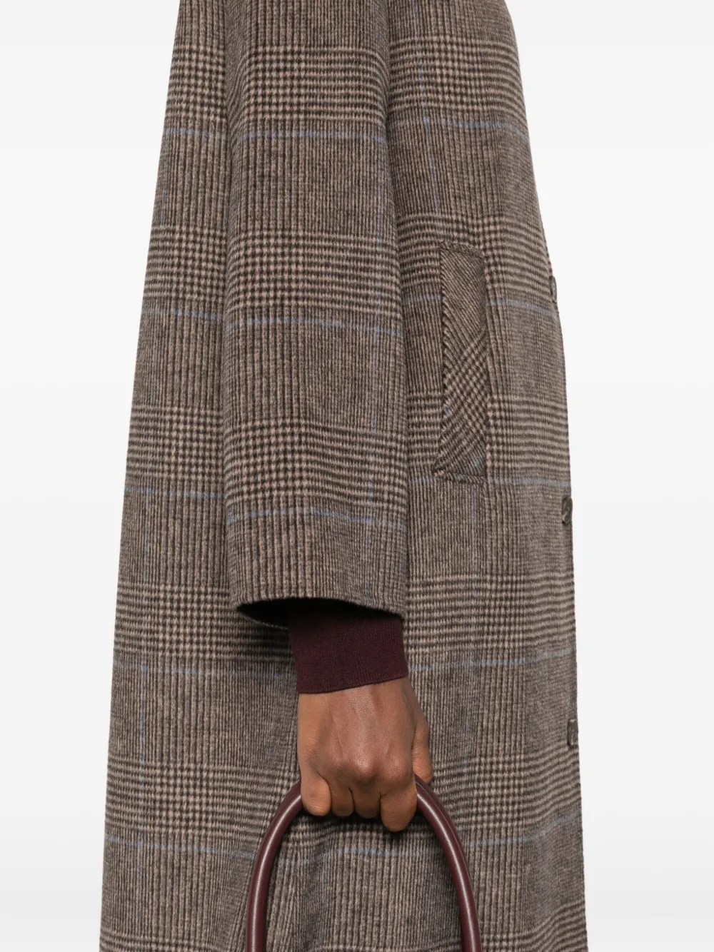 Yerse Check-print Buttoned Coat In Brown