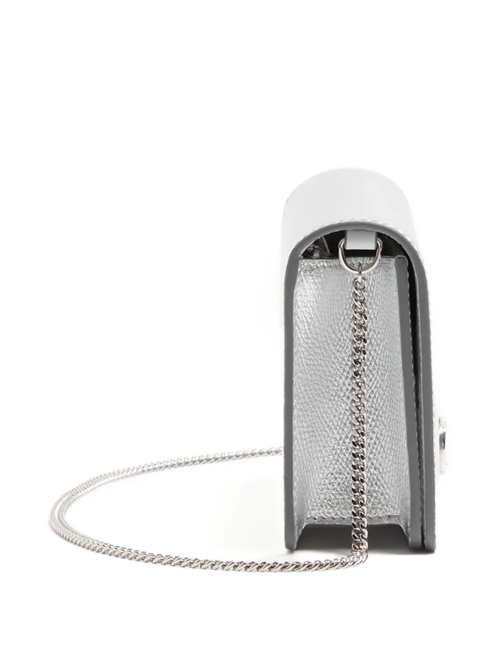 Valentino Mini Vlogo Grained Shoulder Bag In Silver