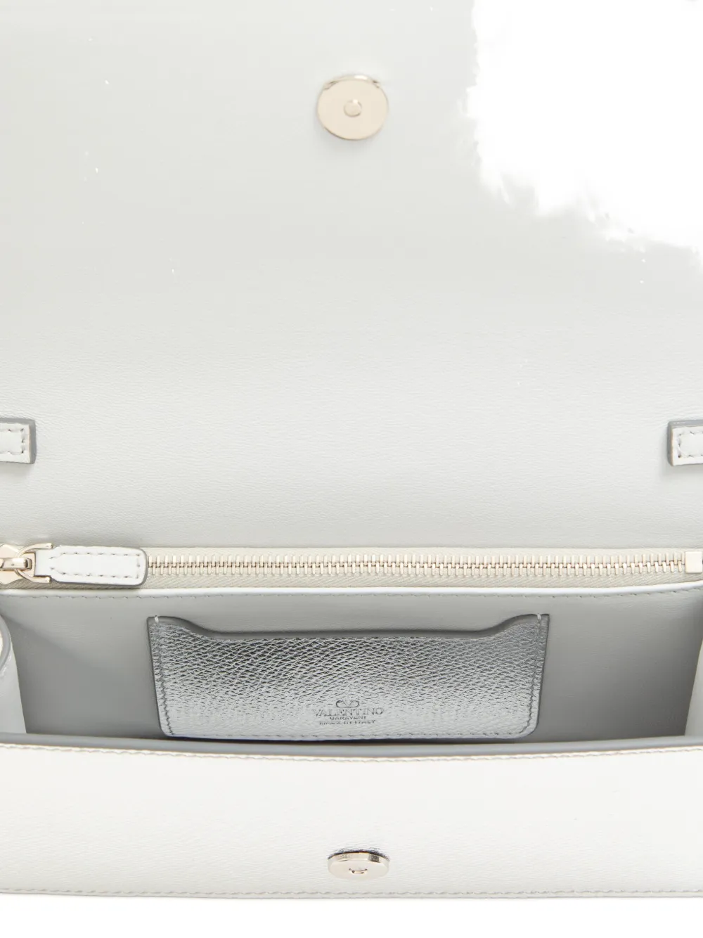 Valentino Mini Vlogo Grained Shoulder Bag In Silver