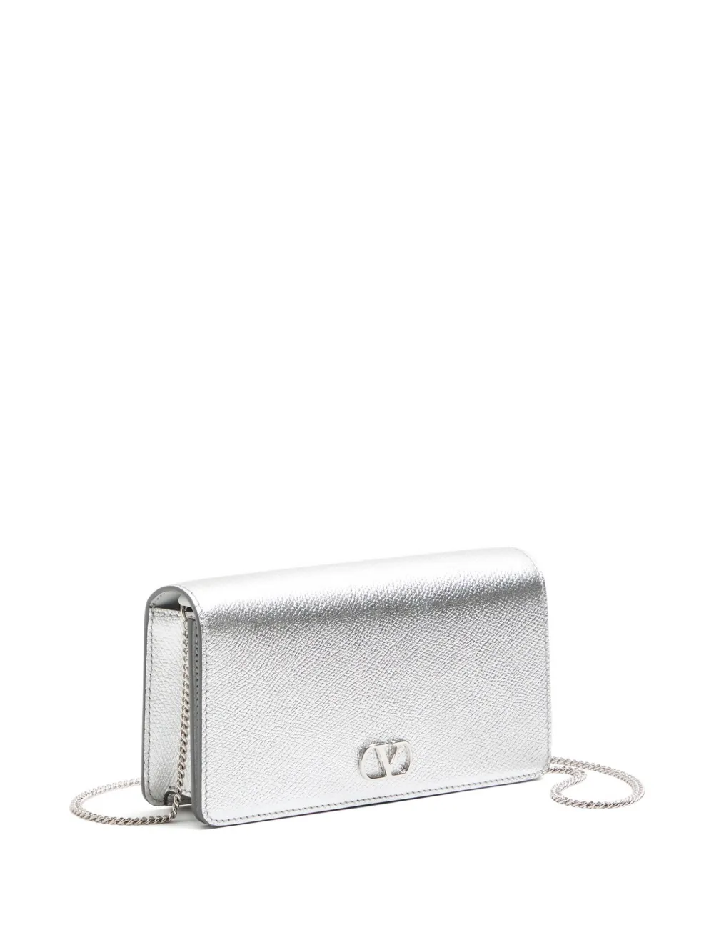 Valentino Mini Vlogo Grained Shoulder Bag In Silver