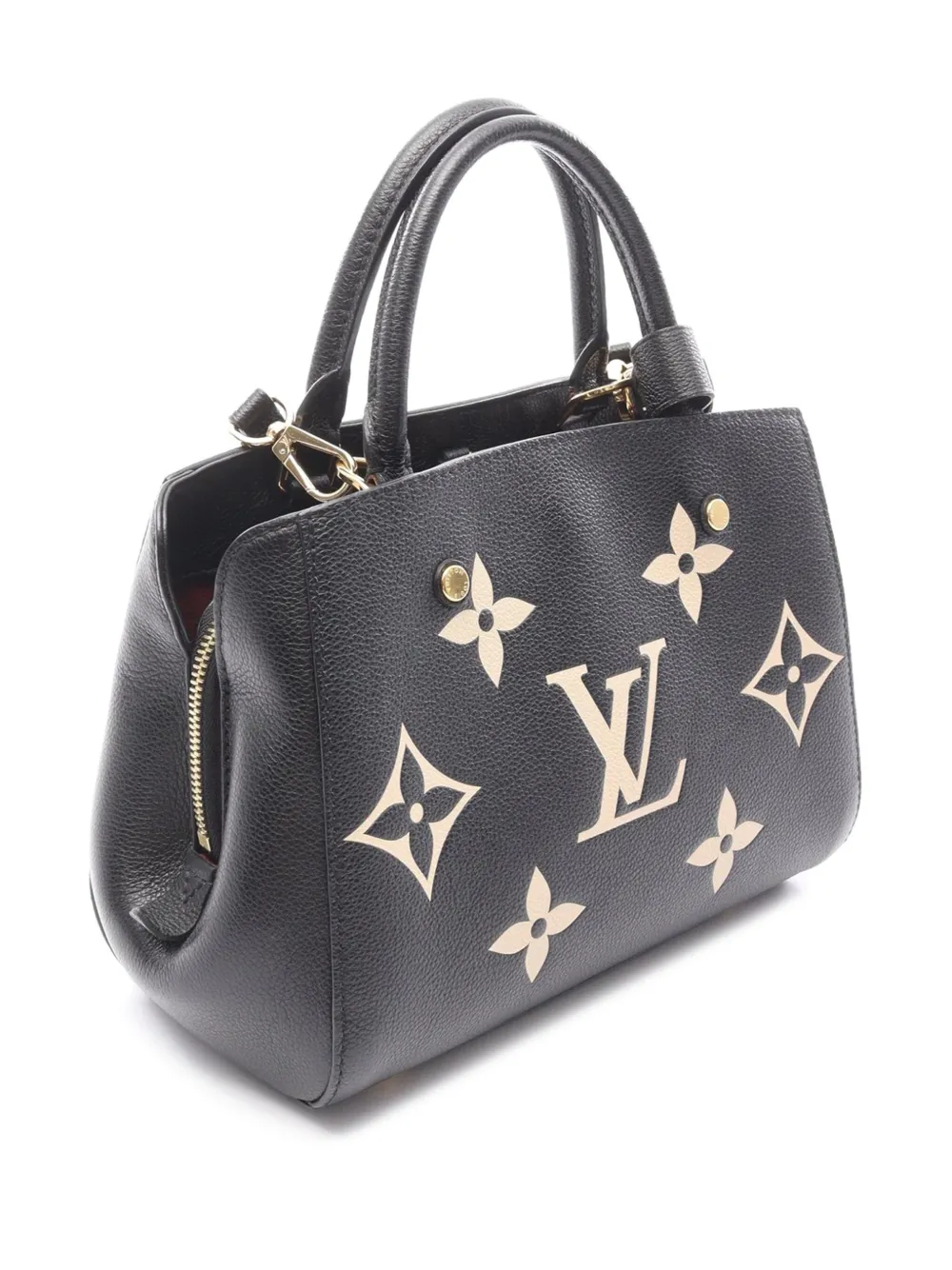 Pre-owned Louis Vuitton 2021-2025 Bicolor Monogram Empreinte Giant Montaigne Bb Satchel In Black