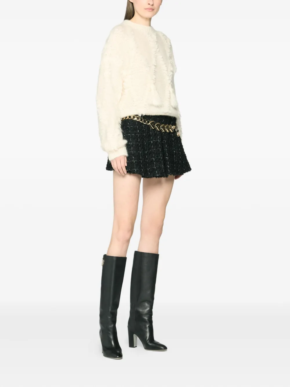 Genny Pleated Tweed Shorts In Black