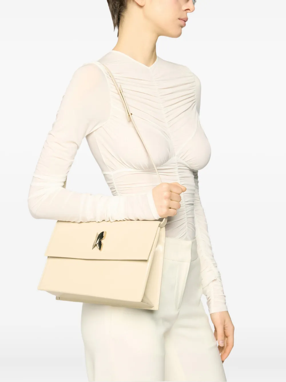 Genny Leren clutch - Beige