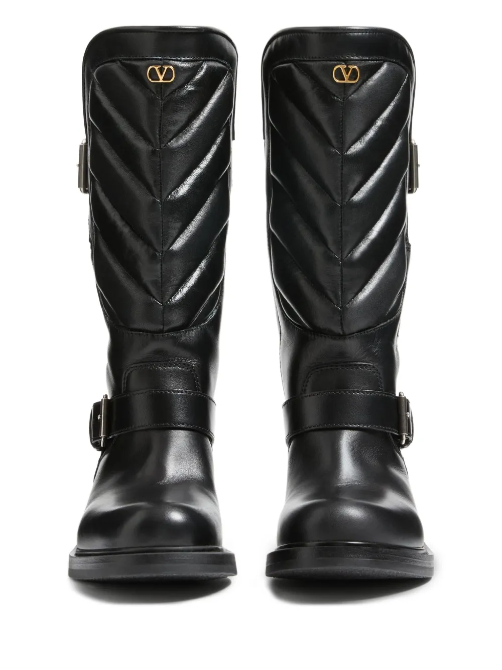 Valentino Garavani 40 mm leren biker boots met chevron-streep Zwart