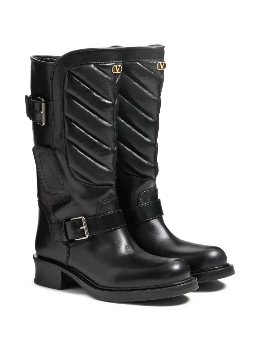 Valentino Garavani 40 mm leren biker boots met chevron-streep Zwart