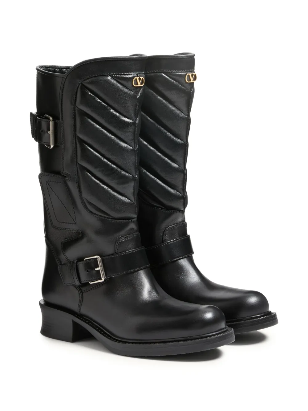  Valentino Garavani Rayons Biker Boots - Black 