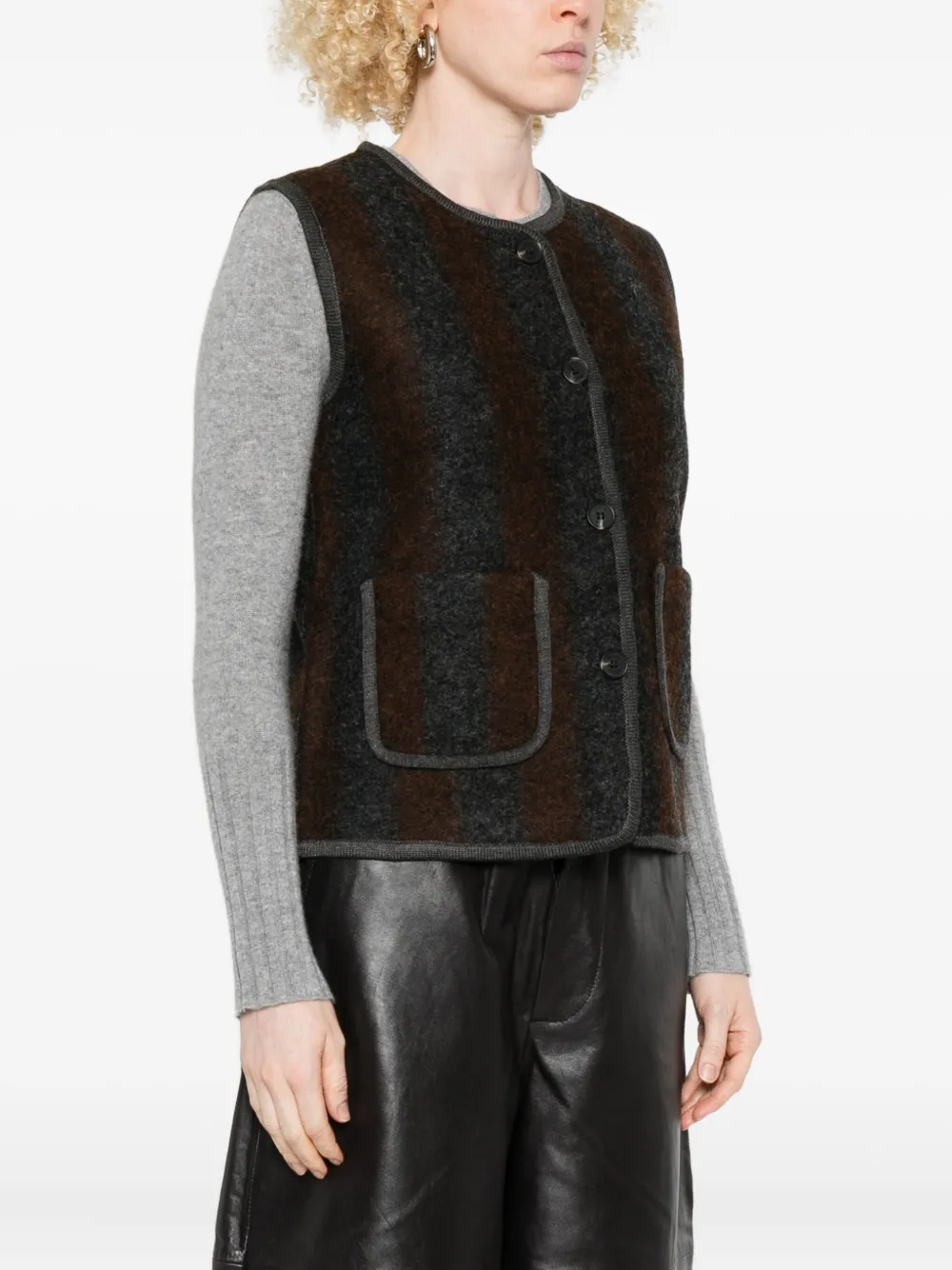 Yerse Striped Buttoned Waistcoat In Gray
