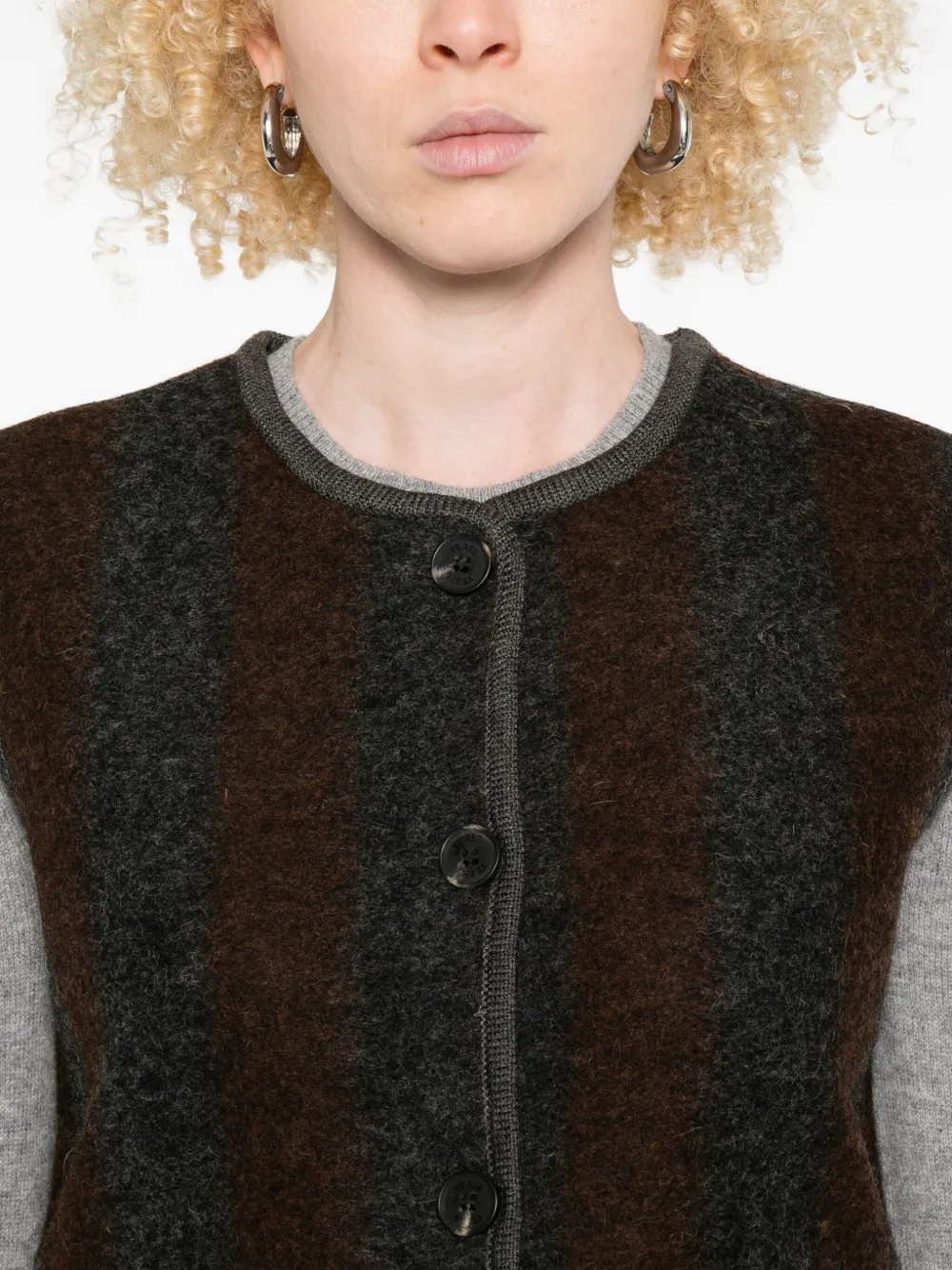 Yerse Striped Buttoned Waistcoat In Gray