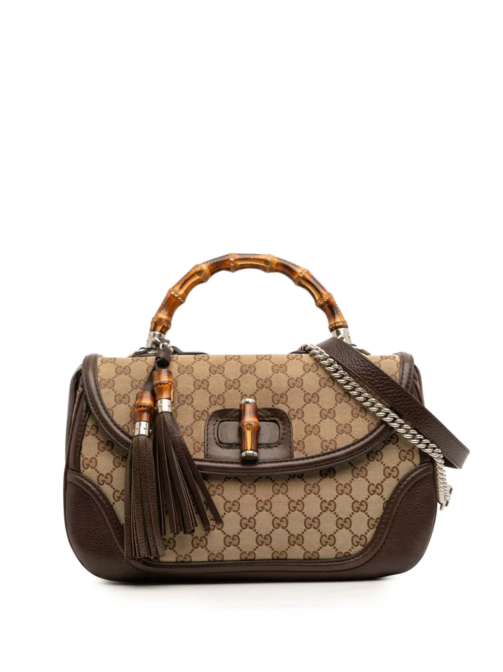 Gucci Pre-Owned 2016-2025 ラージ GGキャンバス ニューバンブー トップハンドル サッチェルバッグ - ブラウン Gucci Pre-Owned 2016-2025 ラージ GGキャンバス ニューバンブー トップハンドル サッチェルバッグ - ブラウン