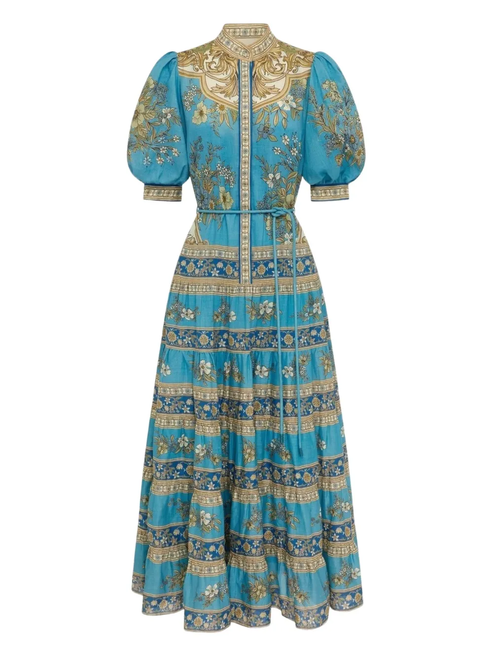 ALEMAIS  Cassie puff-sleeve tiered dress | Blue | Image 1