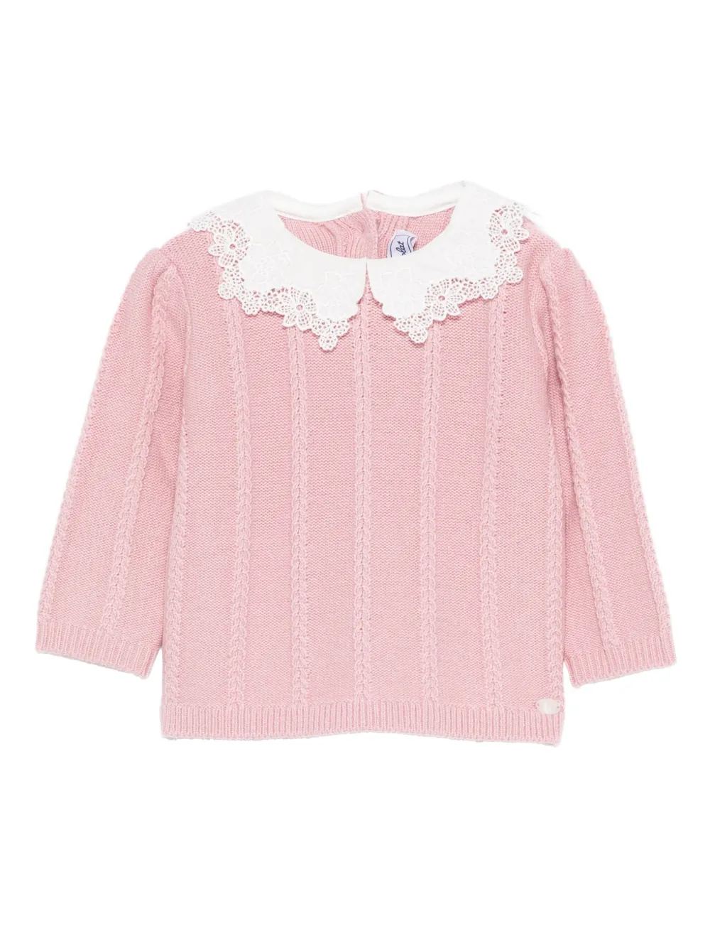 Tartine Et Chocolat Lace-collar Cable-knit Sweater In Pink