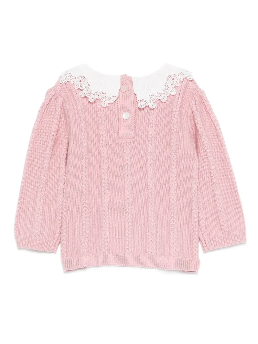 Tartine Et Chocolat Lace-collar Cable-knit Sweater In Pink