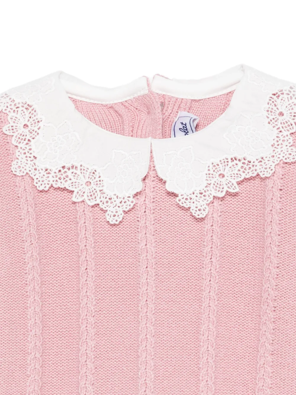 Tartine Et Chocolat Lace-collar Cable-knit Sweater In Pink