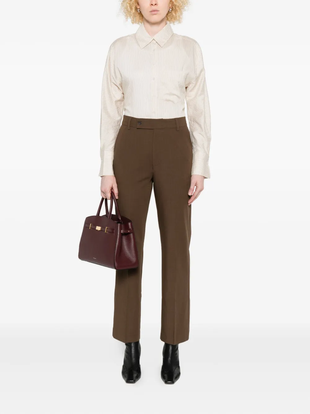 YERSE Blouse met krijtstreep en zak - Beige