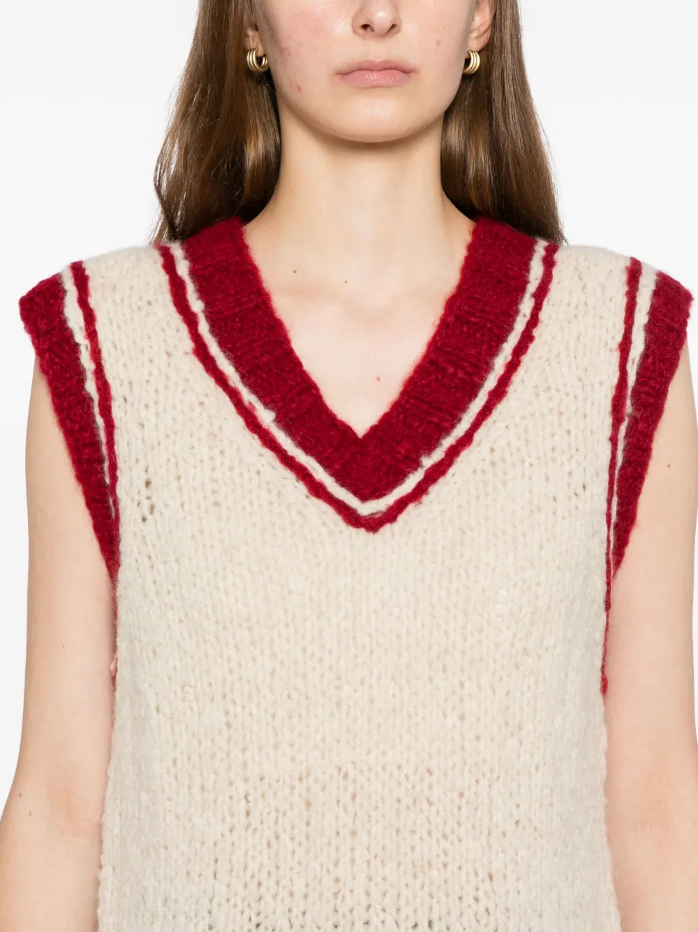 Cuddleup Contrasting V-neck Vest In Red