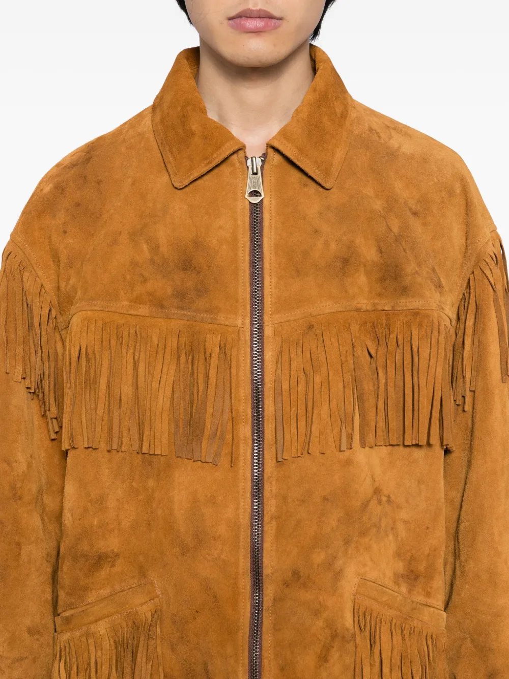 Kamiya Fringed Leather Jacket In Brown