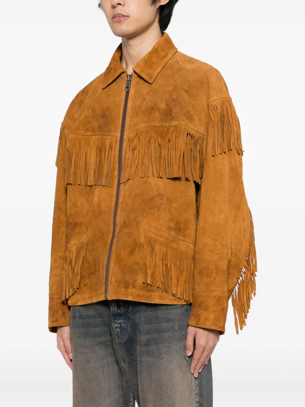 Kamiya Fringed Leather Jacket In Brown