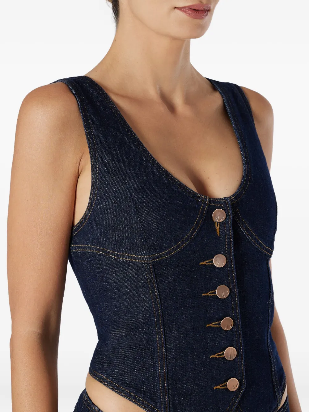 No44 Lace-up Button-fastening Vest In Blue