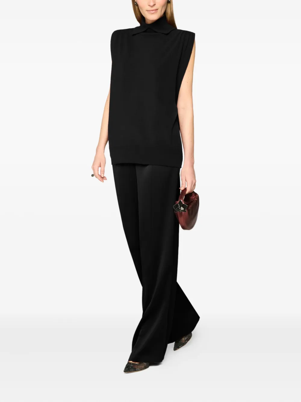 Genny High-neck Knitted Top In Black