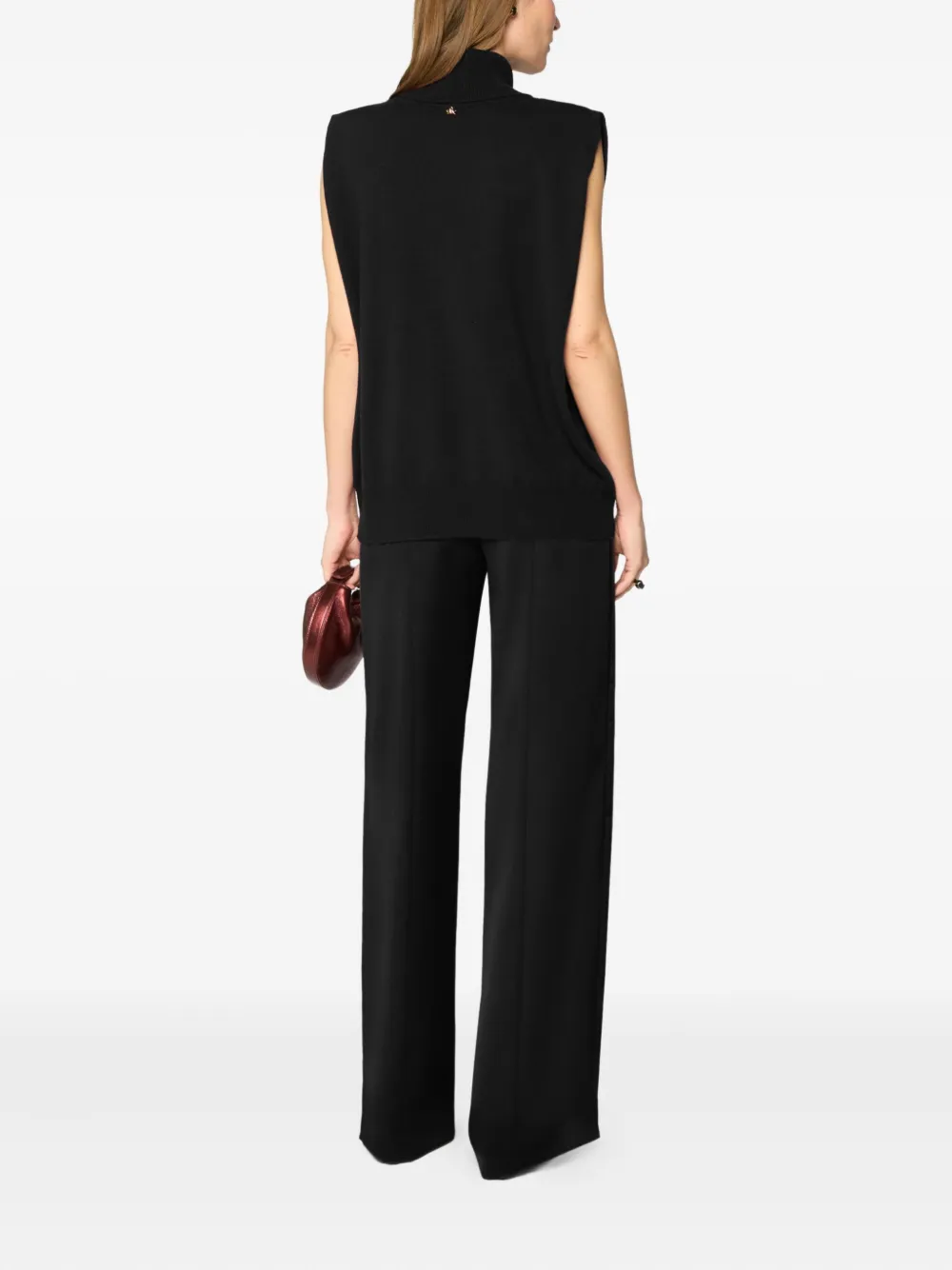 Genny High-neck Knitted Top In Black