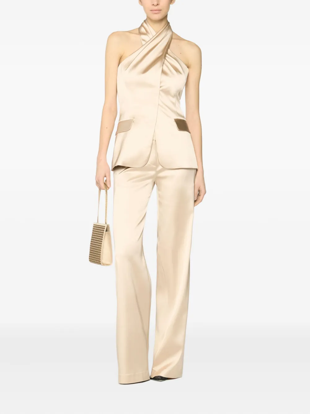 Genny Satijnen haltertop - Beige