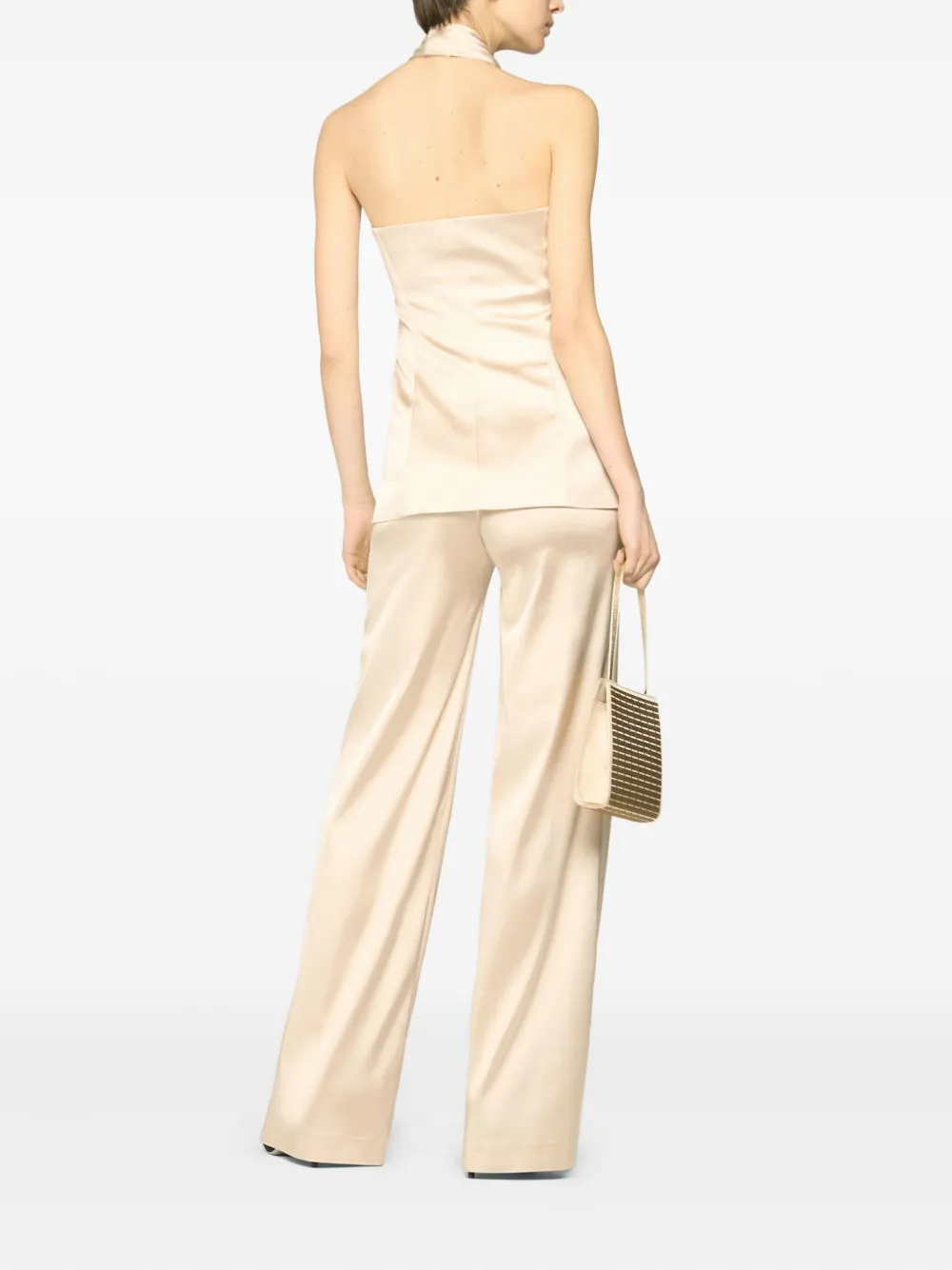 Genny Halter-neck Satin Top In Neutral