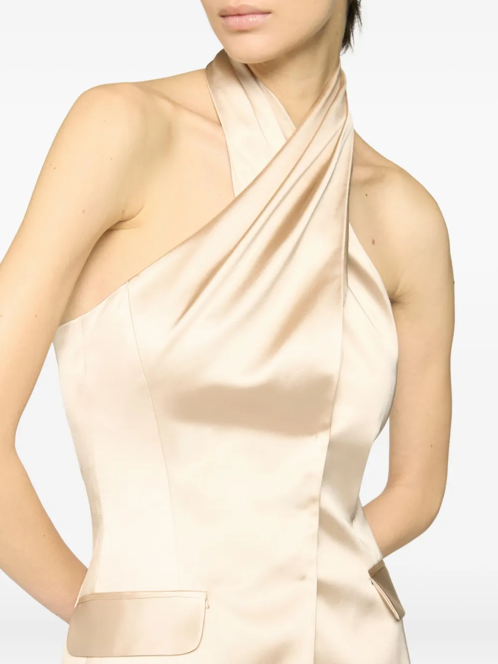 Genny Halter-neck Satin Top In Neutral