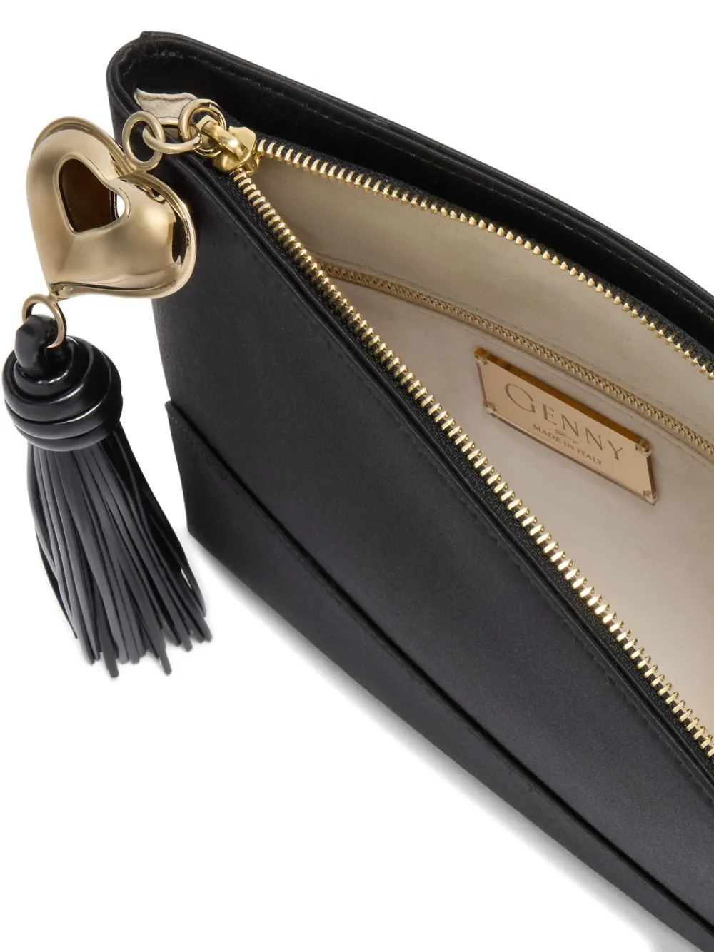 Genny Kleine hartvormige clutch met kwastje Zwart