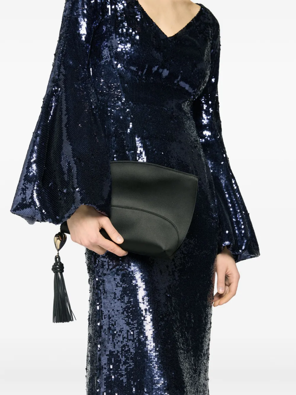 Genny Kleine hartvormige clutch met kwastje - Zwart