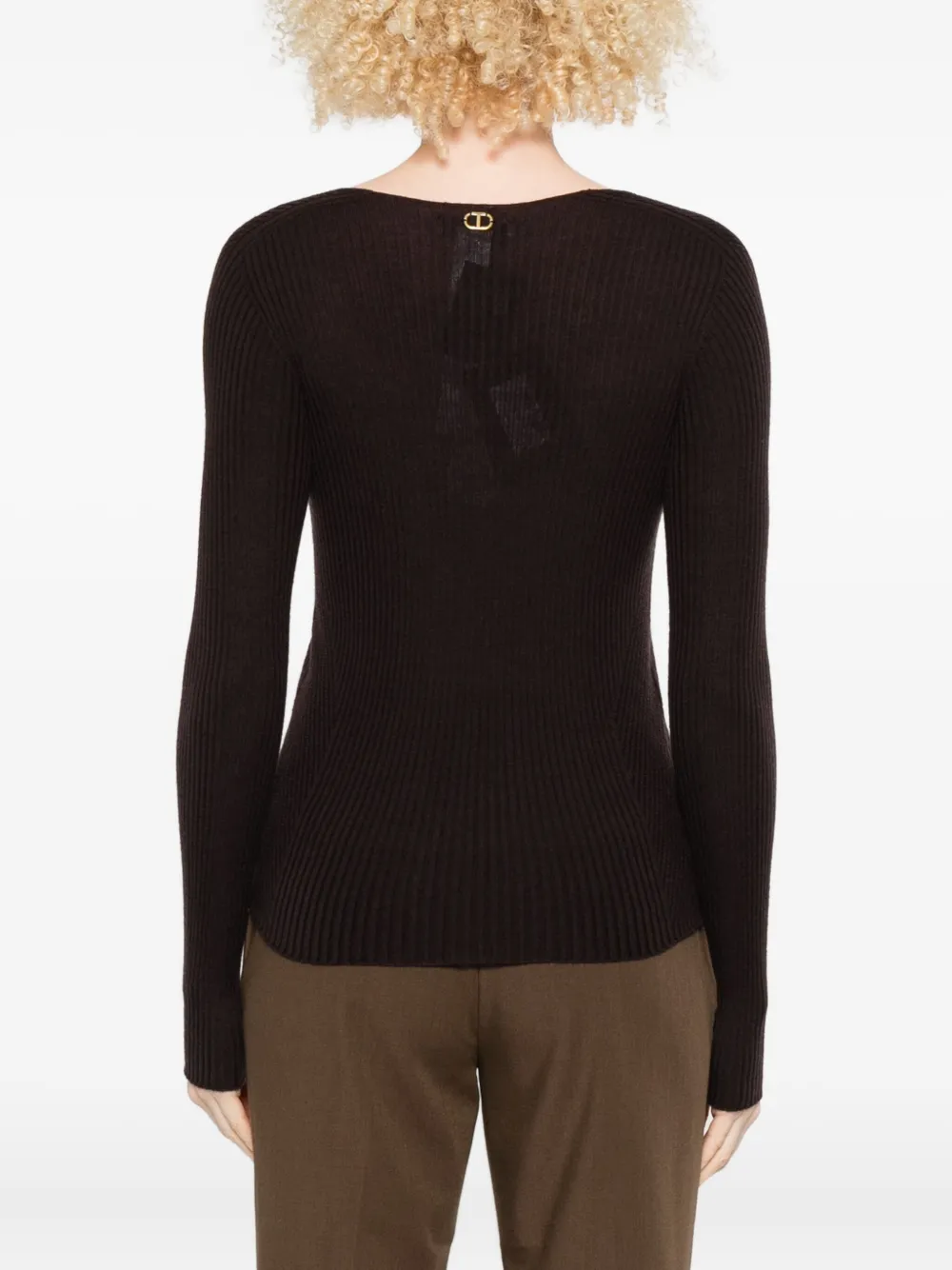 Twinset Fitted Brown Wool Sweater With Deep V-neckline In Brown