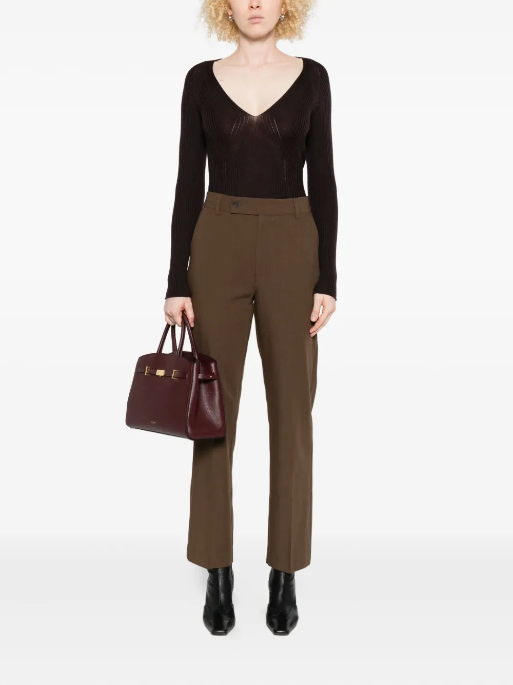 Twinset Fitted Brown Wool Sweater With Deep V-neckline In Brown