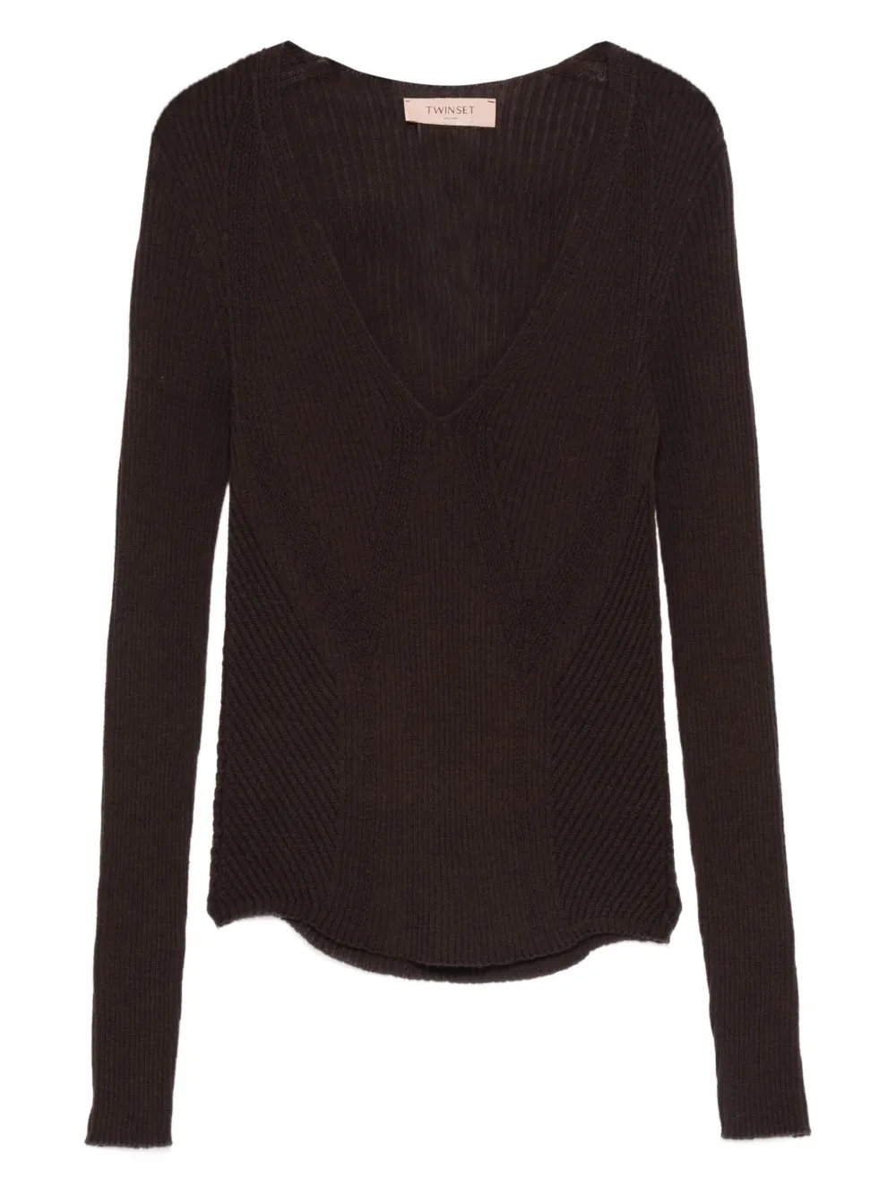 TWINSET V-neck ribbed sweater - Marrone