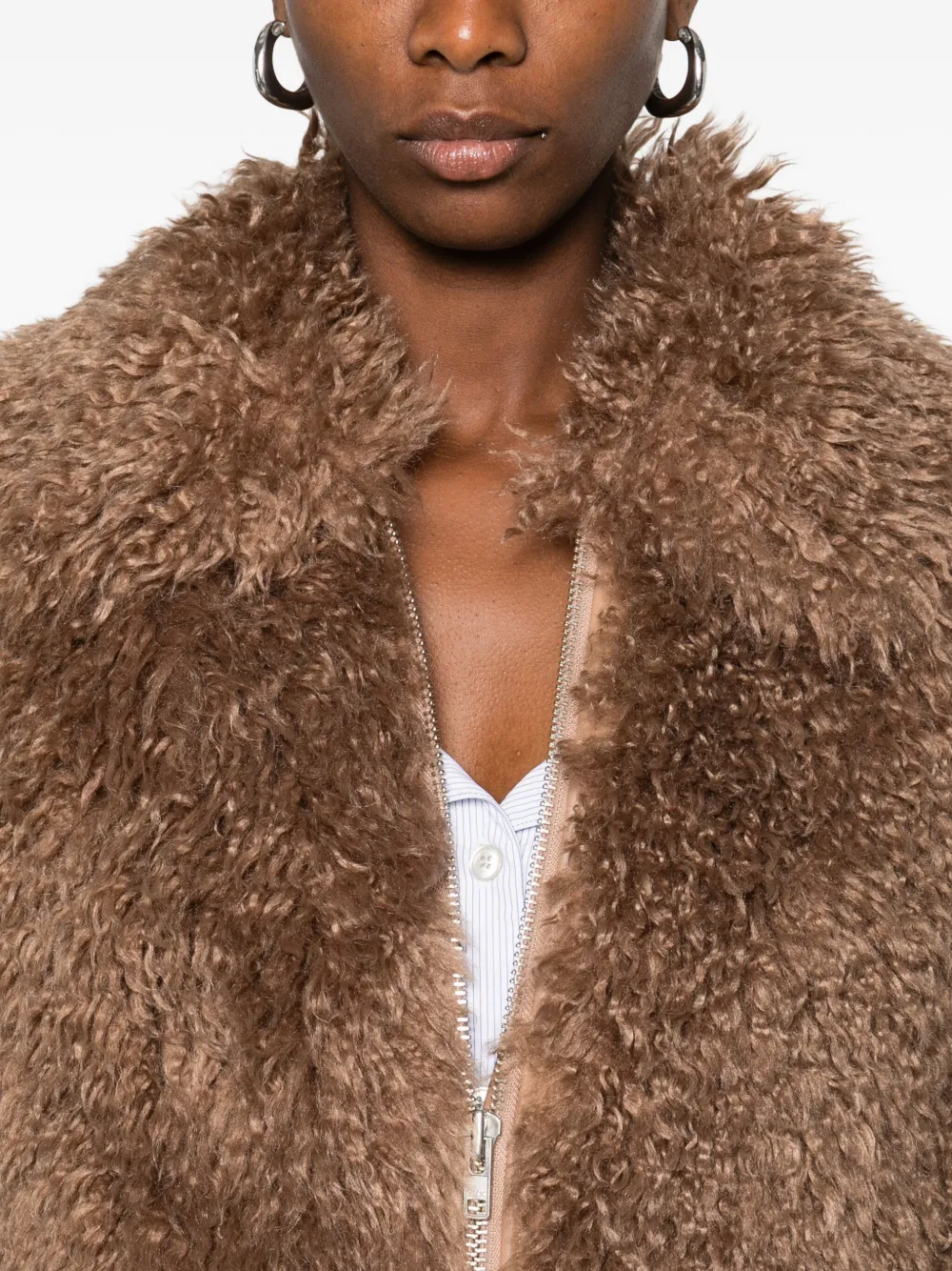 Stand Studio Plush Faux Fur Short Coat In Brown