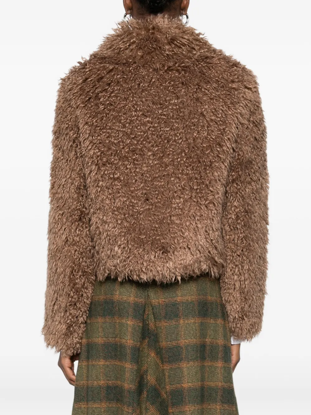 Stand Studio Plush Faux Fur Short Coat In Brown