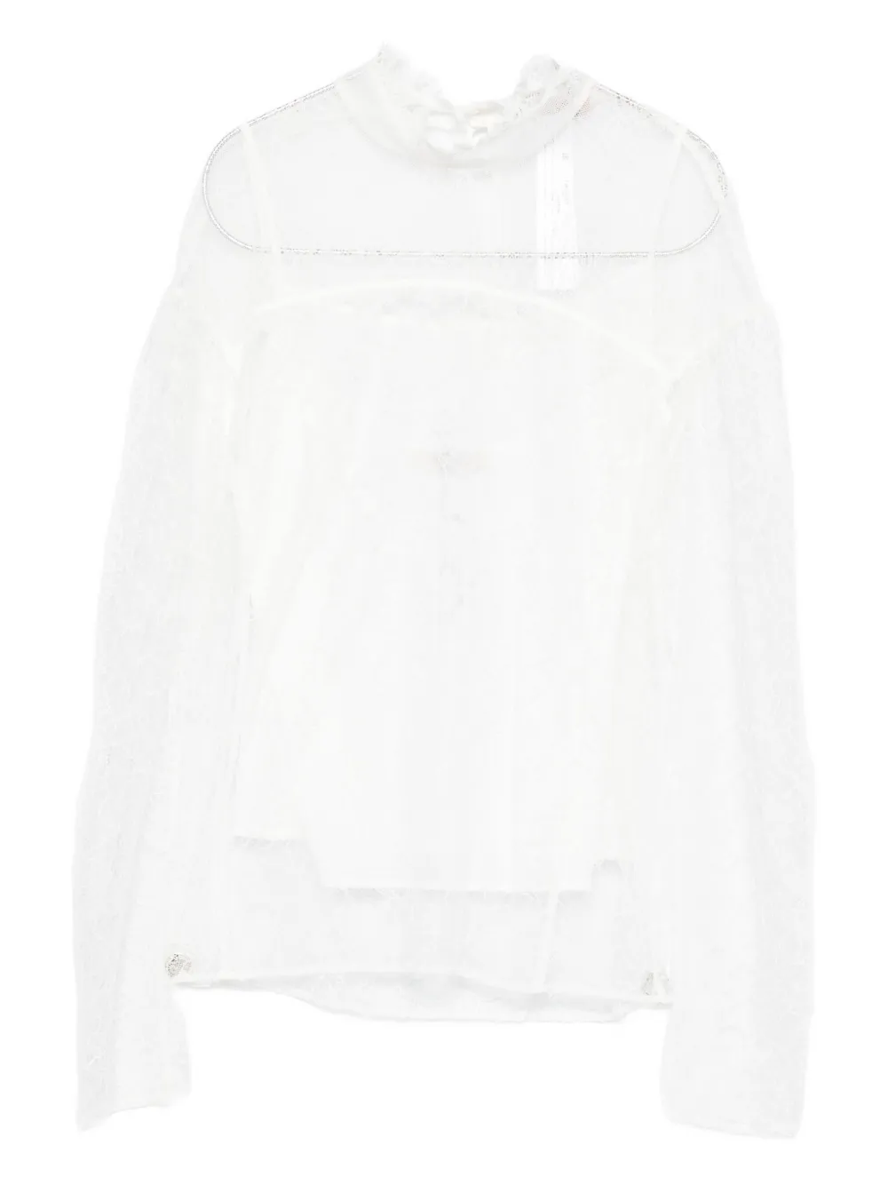 Twinset Delicate Long-sleeve Sheer Lace Shirt In White