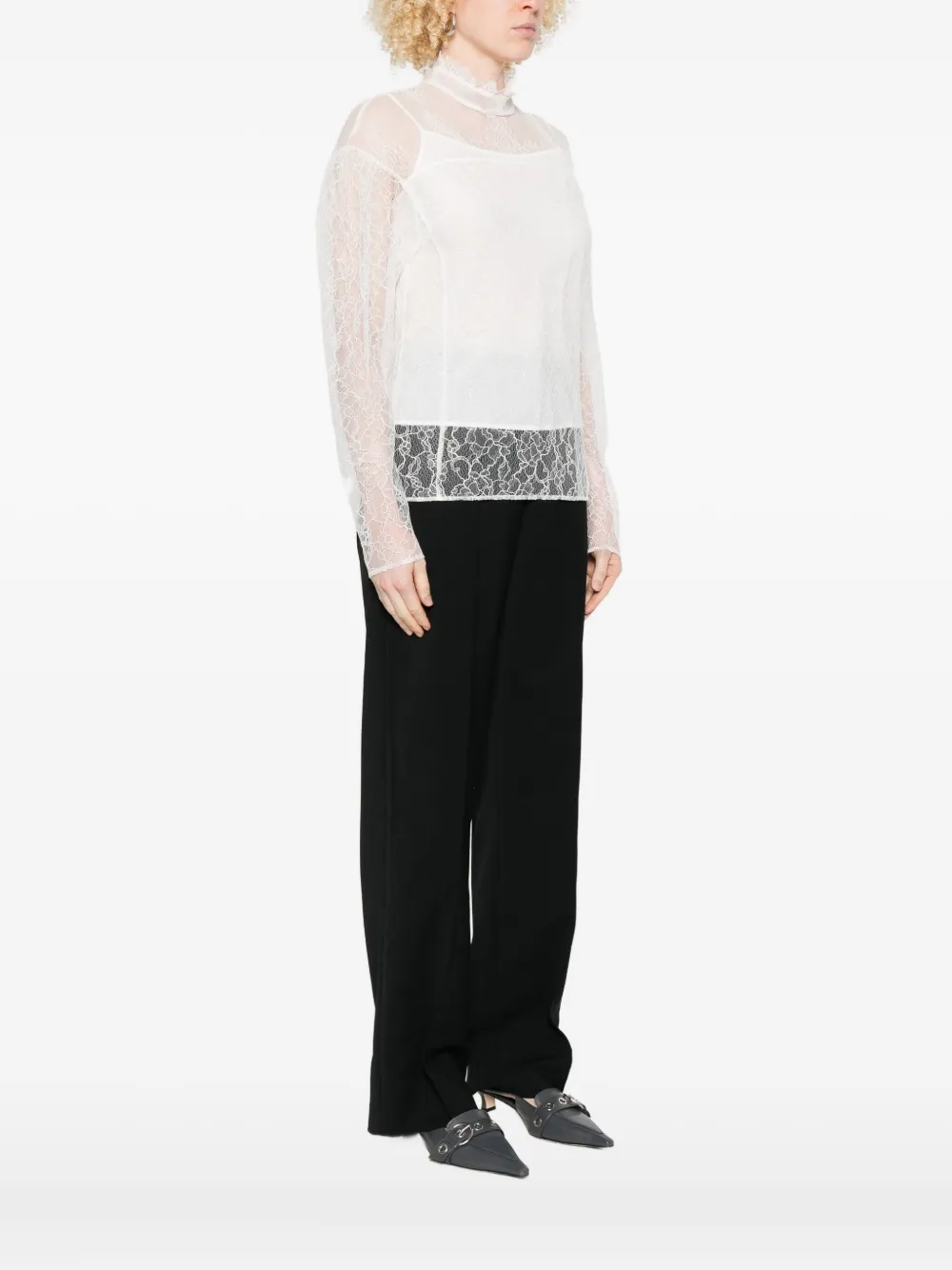 Twinset Delicate Long-sleeve Sheer Lace Shirt In White