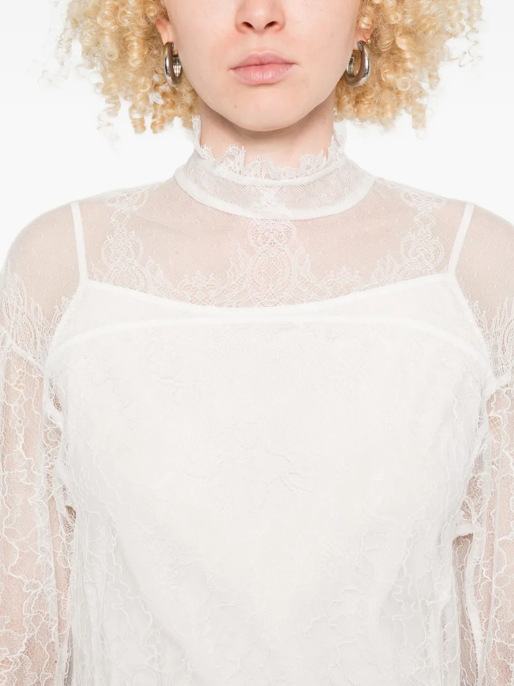 Twinset Delicate Long-sleeve Sheer Lace Shirt In White