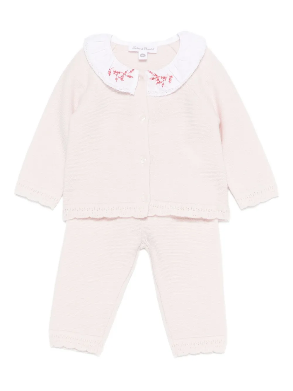 Tartine Et Chocolat Embroidered-collar Knitted Babygrow In Neutral