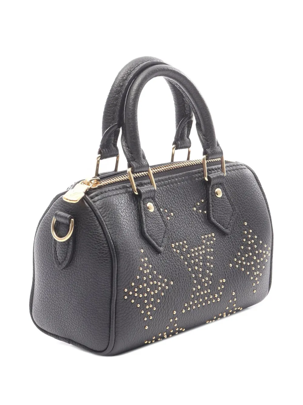 Pre-owned Louis Vuitton 2021-2025 Monogram Empreinte Studs Nano Speedy Satchel In Black