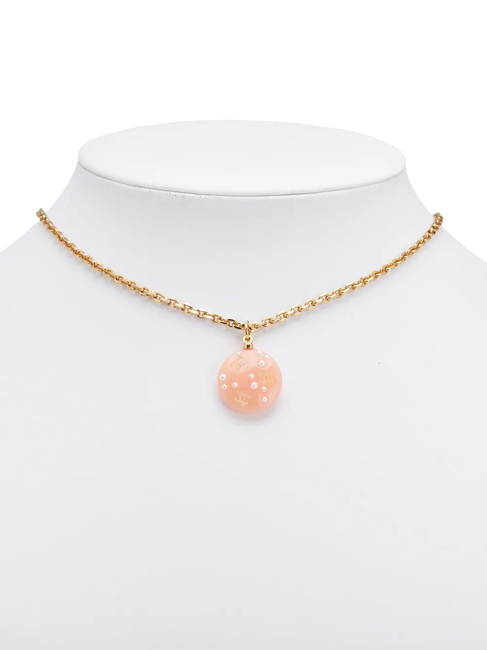 Pre-owned Chanel 2005 Resin Cc Faux Pearl Pendant Necklace Costume Necklace In Gold