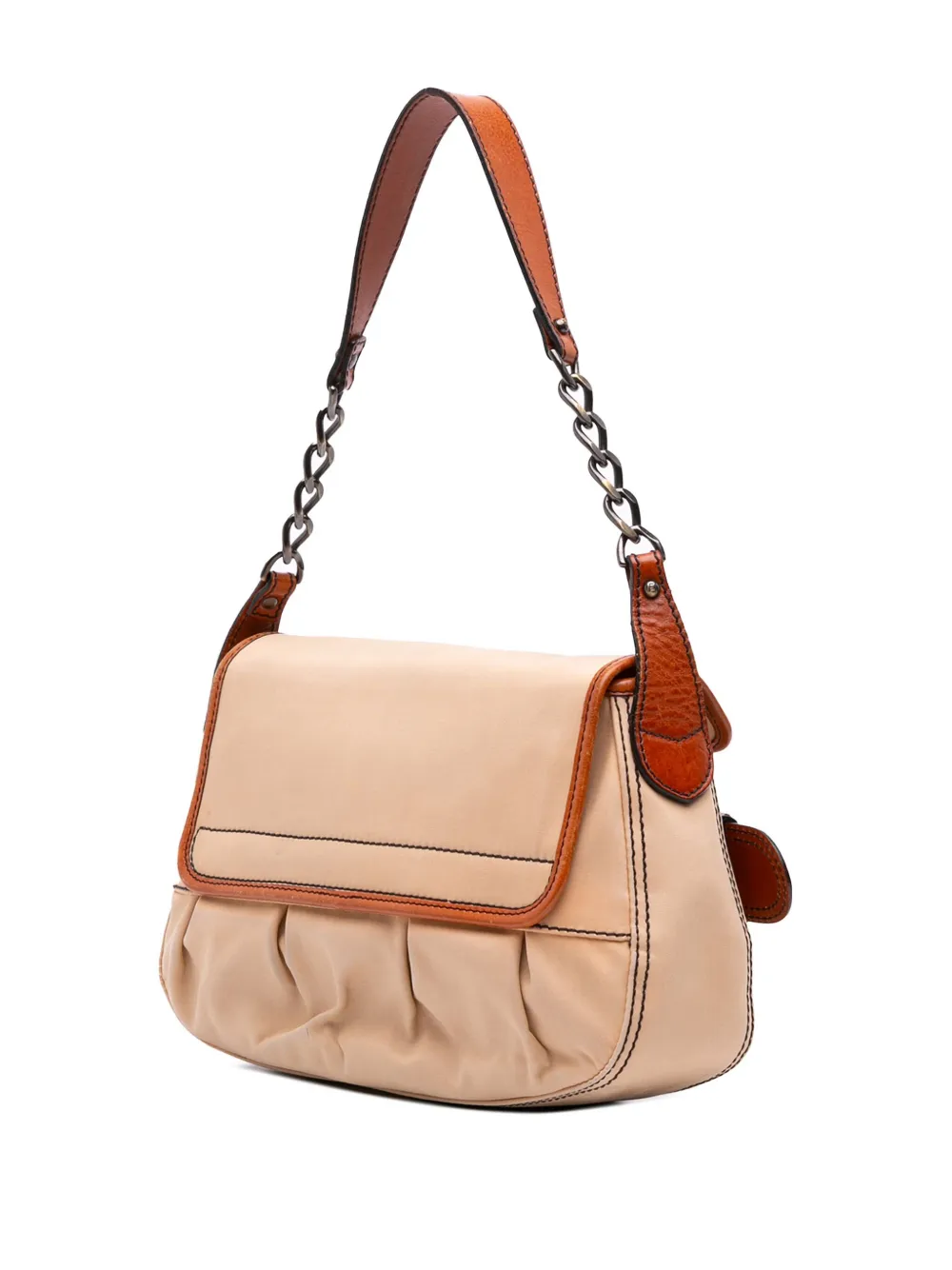 Pre-owned Fendi 2000-2010 Nylon And Leather B Bis Shoulder Bag In Brown