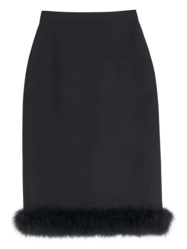 Valentino Garavani Crepe Couture Midi Skirt with Feathers in Black