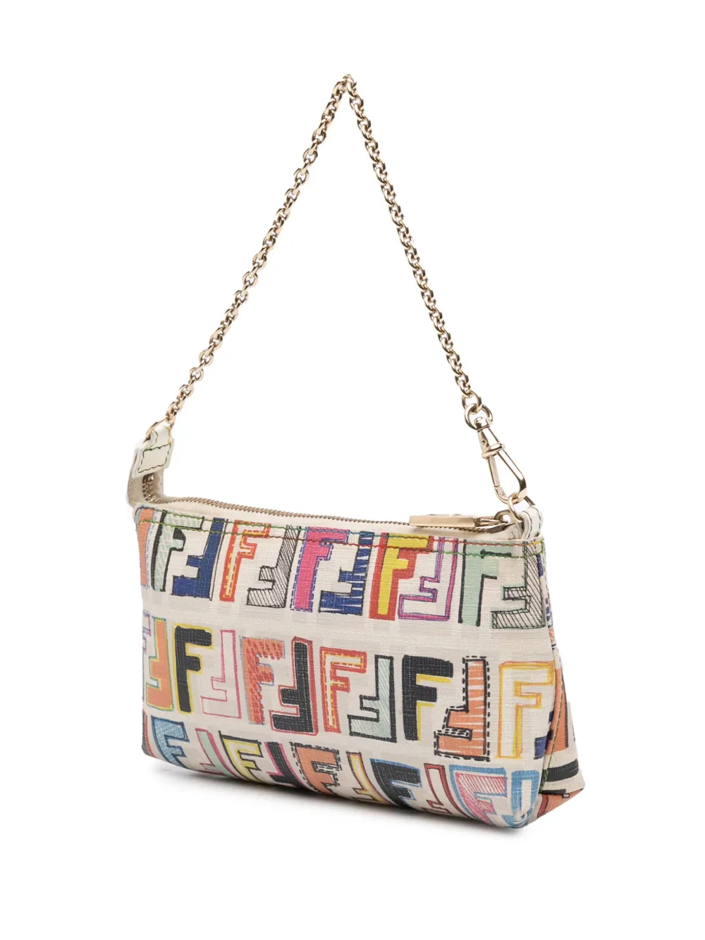 Pre-owned Fendi 2000-2010 Multicolor Zucca Spalmati Chain Pochette Shoulder Bag
