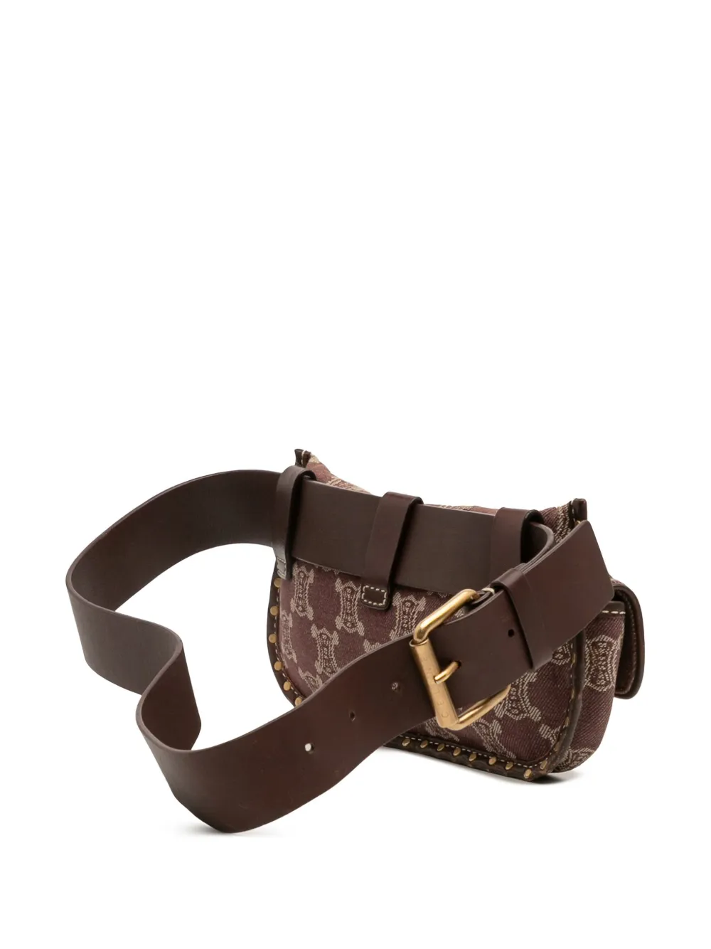 Pre-owned Celine 20th Century Macadam Denim Double Pocket Belt Bag In Brown